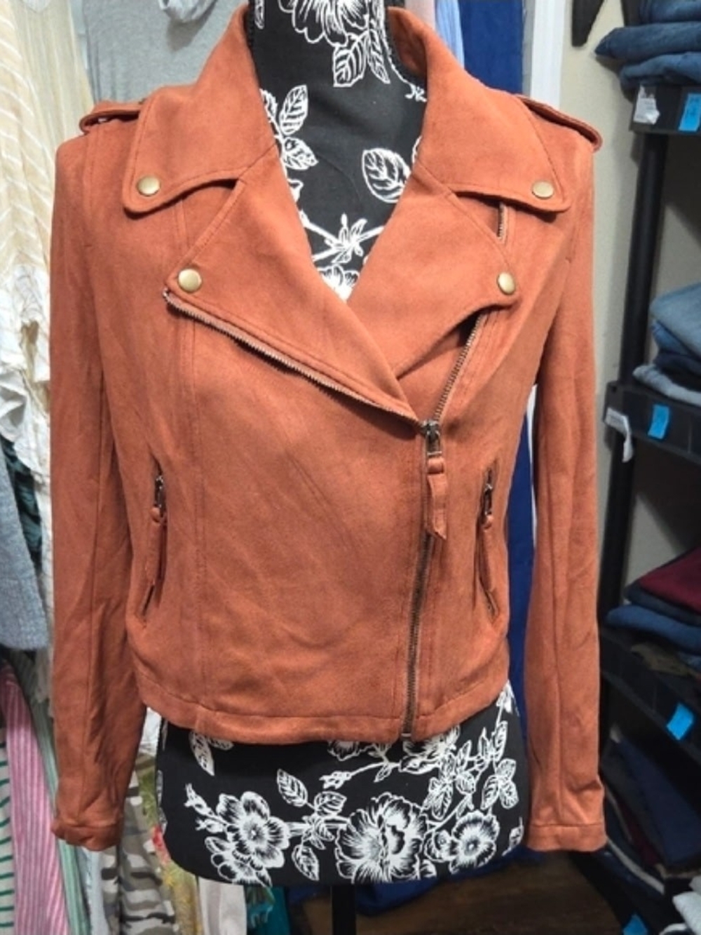 Women's Rust Suede Moto Jacket - Asymmetrical Zip